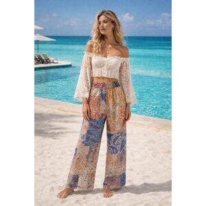 Zimmermann Devi Printed Wide-Leg Silk Pants, Multicolor Size 0 New With Tags